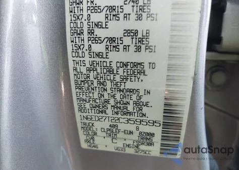 2002 Nissan Frontier Xe-V6 from USA, damaged, VIN 1N6ED27T22C359595